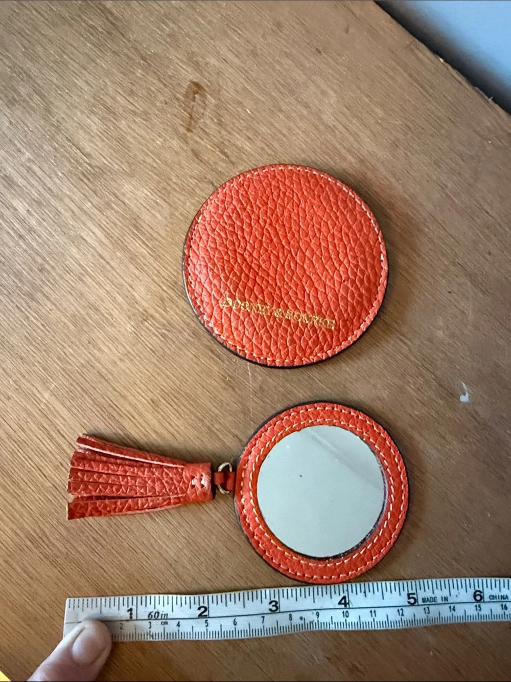 Title: RARE Dooney & Bourke Vintage Orange Pebble Leather Compact Purse Mirror